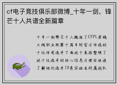 cf电子竞技俱乐部微博_十年一剑，锋芒十人共谱全新篇章